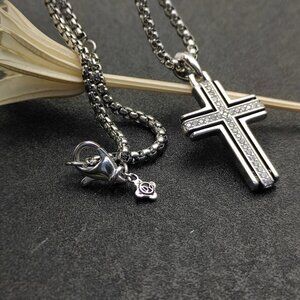 Silver Cross Diamond Necklace